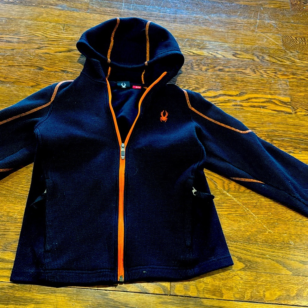 Spyder black orange trim zip down hoodie.size boys Medium